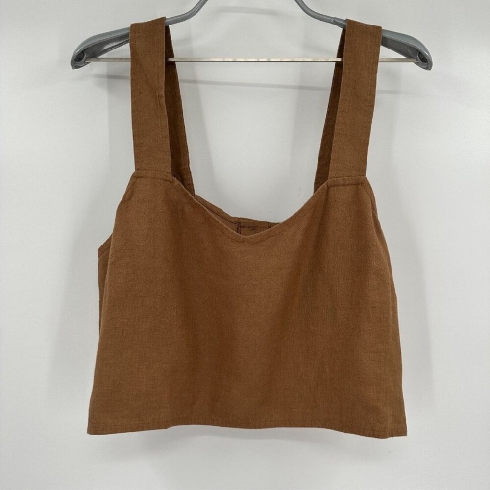 Quince Golden Brown Linen Boxy Cropped Tank sz L Women's  Flax Top